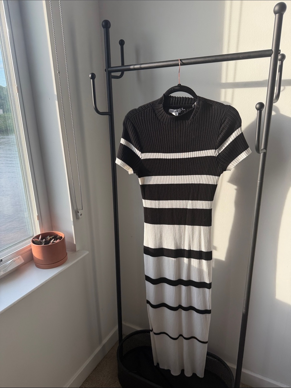 Striped Black and White Ribbed Maxi Dress